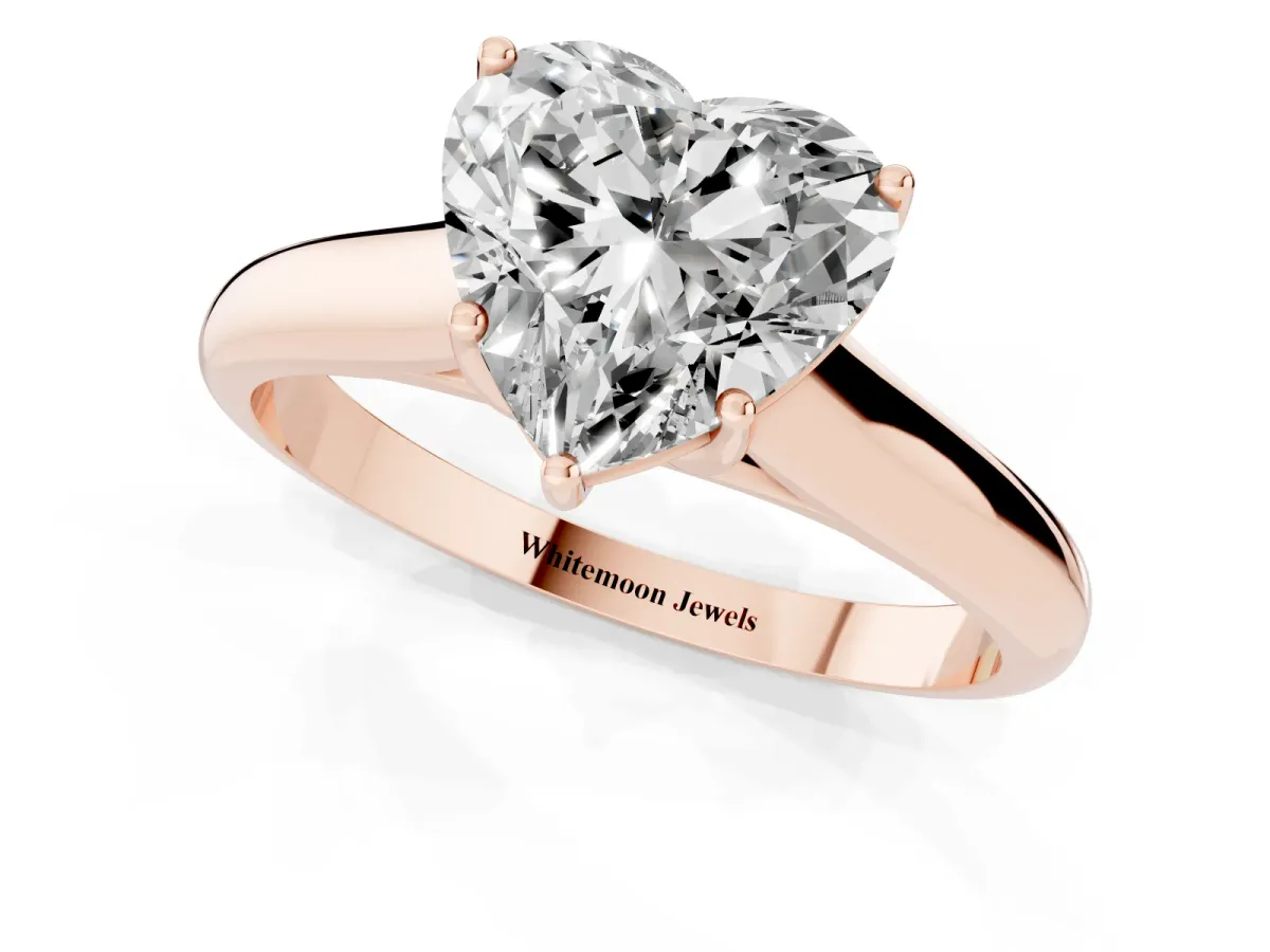 Heart Cut Cut Diamond Solitaire Engagement Ring with Tapered Plain Band and Four-Prong Setting Rose gold