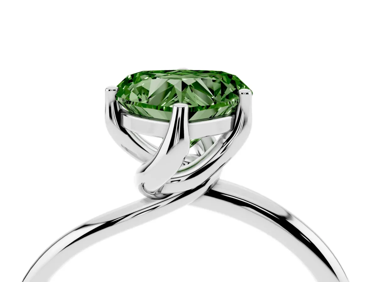 Fancy Green Heart Cut Diamond Solitaire Engagement Ring with Four-Prong Setting and Classic Band Silver