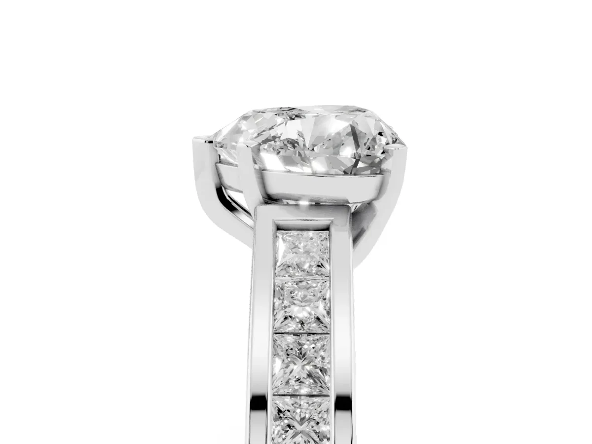 Heart Cut Solitaire Diamond Ring with Channel-Set Band and Four-Prong Setting Silver