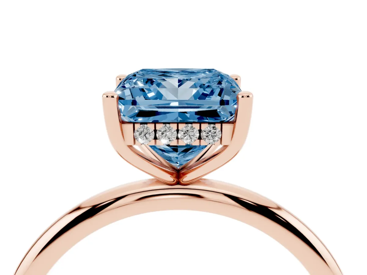 Fancy Blue Princess Cut Cut Solitaire Engagement Ring with Four-Prong Setting and Classic Band Rose gold