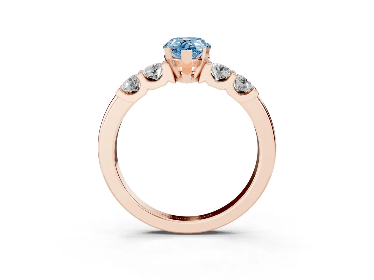 Fancy Blue Pear Cut Brilliant Cut Diamond Five-Stone Prong Set Engagement Ring with Channel Band Rose gold
