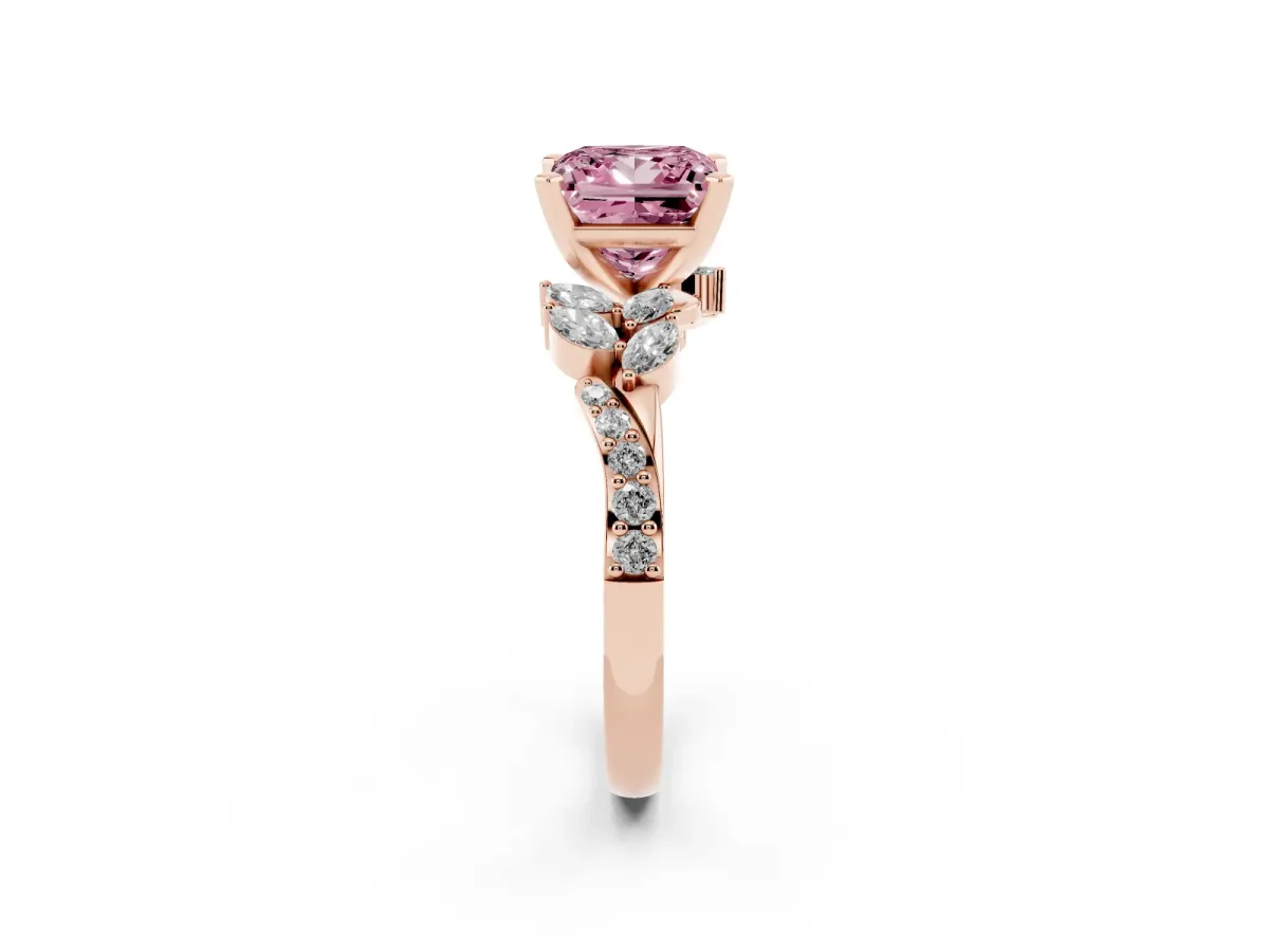 Fancy Pink Princess Cut Solitaire Marquise Twist Band with Six-Prong Setting Rose gold
