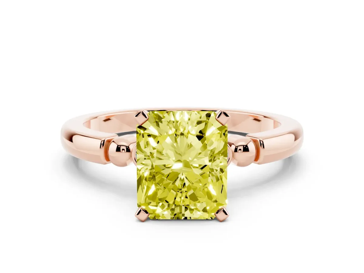 Fancy Yellow Radiant Cut Solitaire Beaded Band with Four-Prong Setting Rose gold