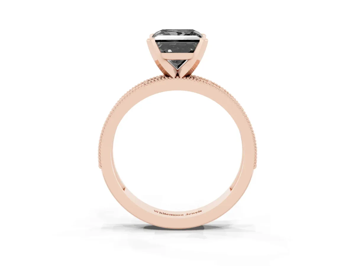 Fancy Black Princess Cut Diamond Milgrain Pavé Engagement Ring with Four-Prong Setting Rose gold