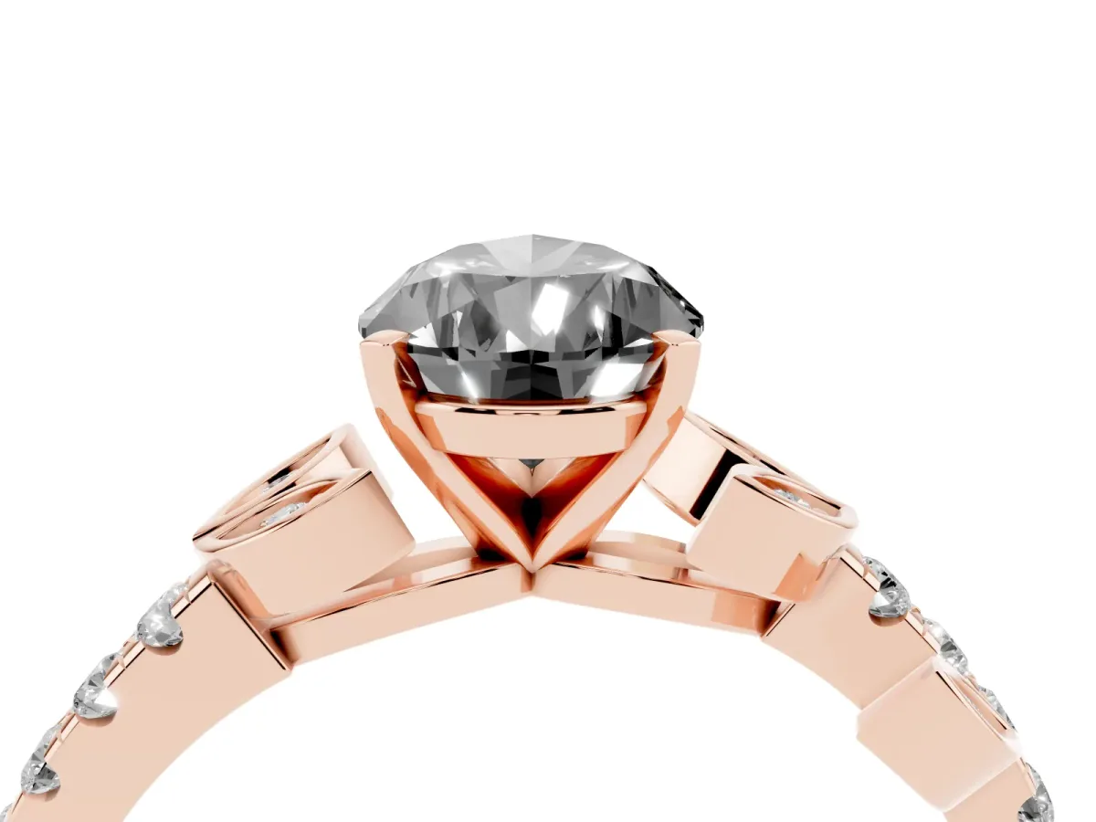 Fancy Black Pear Cut Solitaire Leaf-Inspired Diamond Ring with Pavé Band and Four-Prong Setting Rose gold