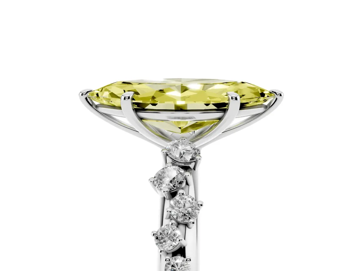 Fancy Yellow Marquise Cut Diamond Cluster Prong-Set Solitaire Ring Silver