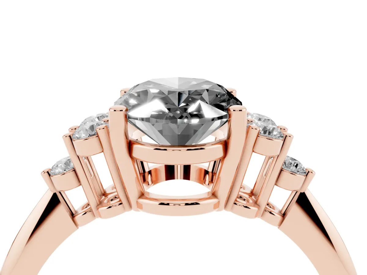 Fancy Black Oval Cut Cut Diamond Cluster Ring with Solitaire Band and Four-Prong Setting Rose gold