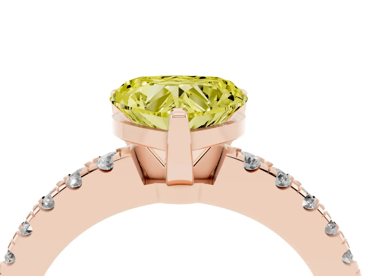 Fancy Yellow Heart Cut Solitaire Diamond with Pavé Band and Four-Prong Setting Rose gold