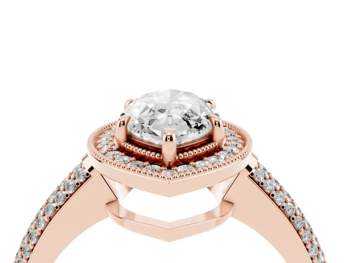 Marquise Cut Cut Halo Diamond Pave Band with Four-Prong Setting Rose gold