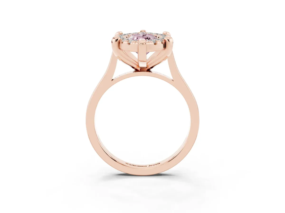 Fancy Pink Marquise Cut Diamond Cluster Halo Solitaire with Four-Prong Setting Rose gold