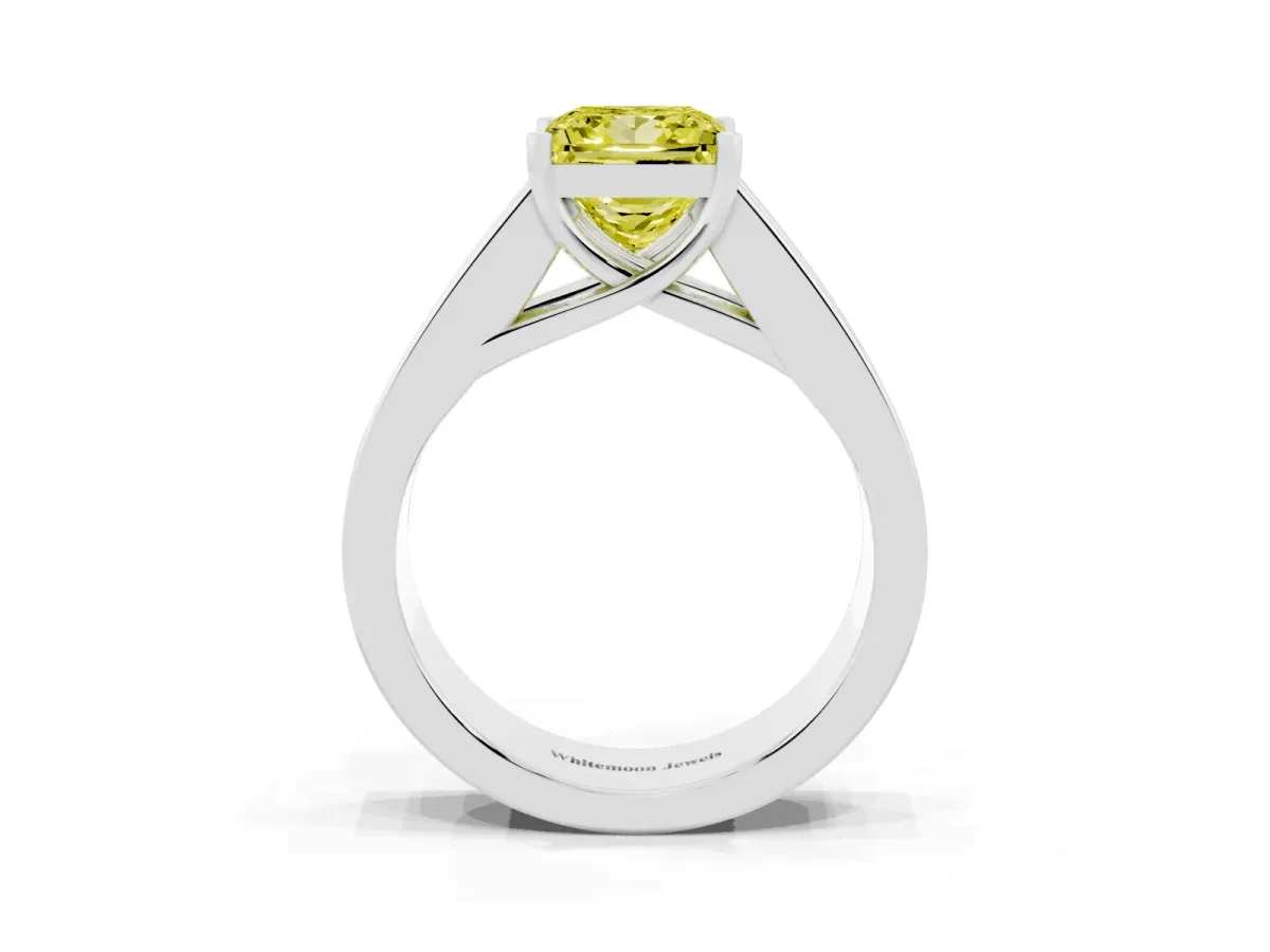 Fancy Yellow Princess Cut Cut Channel Set Solitaire Ring with Four-Prong Setting Platinum