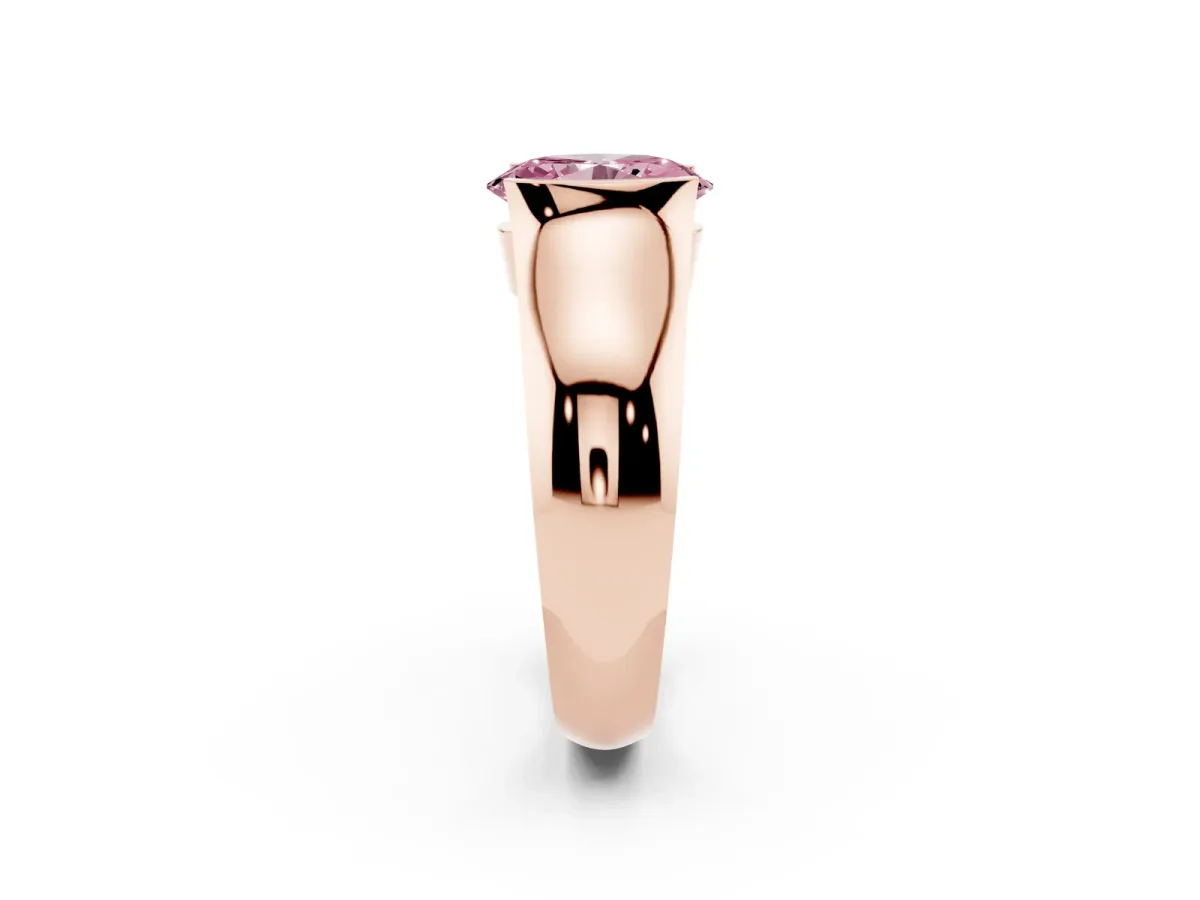 Fancy Pink Oval Cut Solitaire Bezel Set Diamond Ring with Wide Band Rose gold