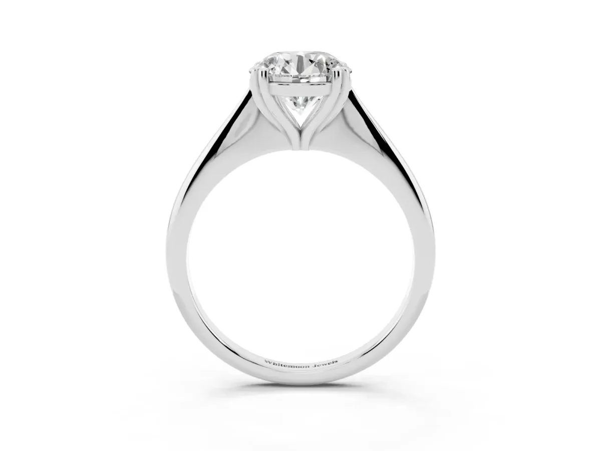 Round Cut Solitaire Diamond Ring with Six-Prong Setting and Classic Band Silver