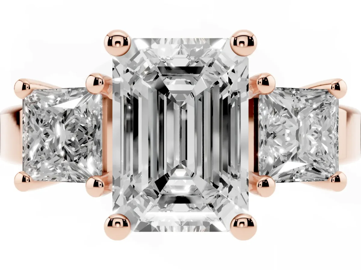 Three-Stone Emerald Cut Cut Solitaire Ring with Prong Setting Rose gold