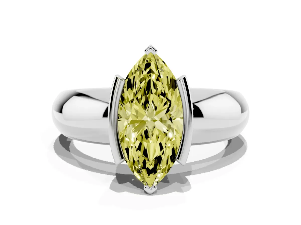 Fancy Yellow Marquise Cut Solitaire Tension Set Diamond Ring with Wide Band White gold