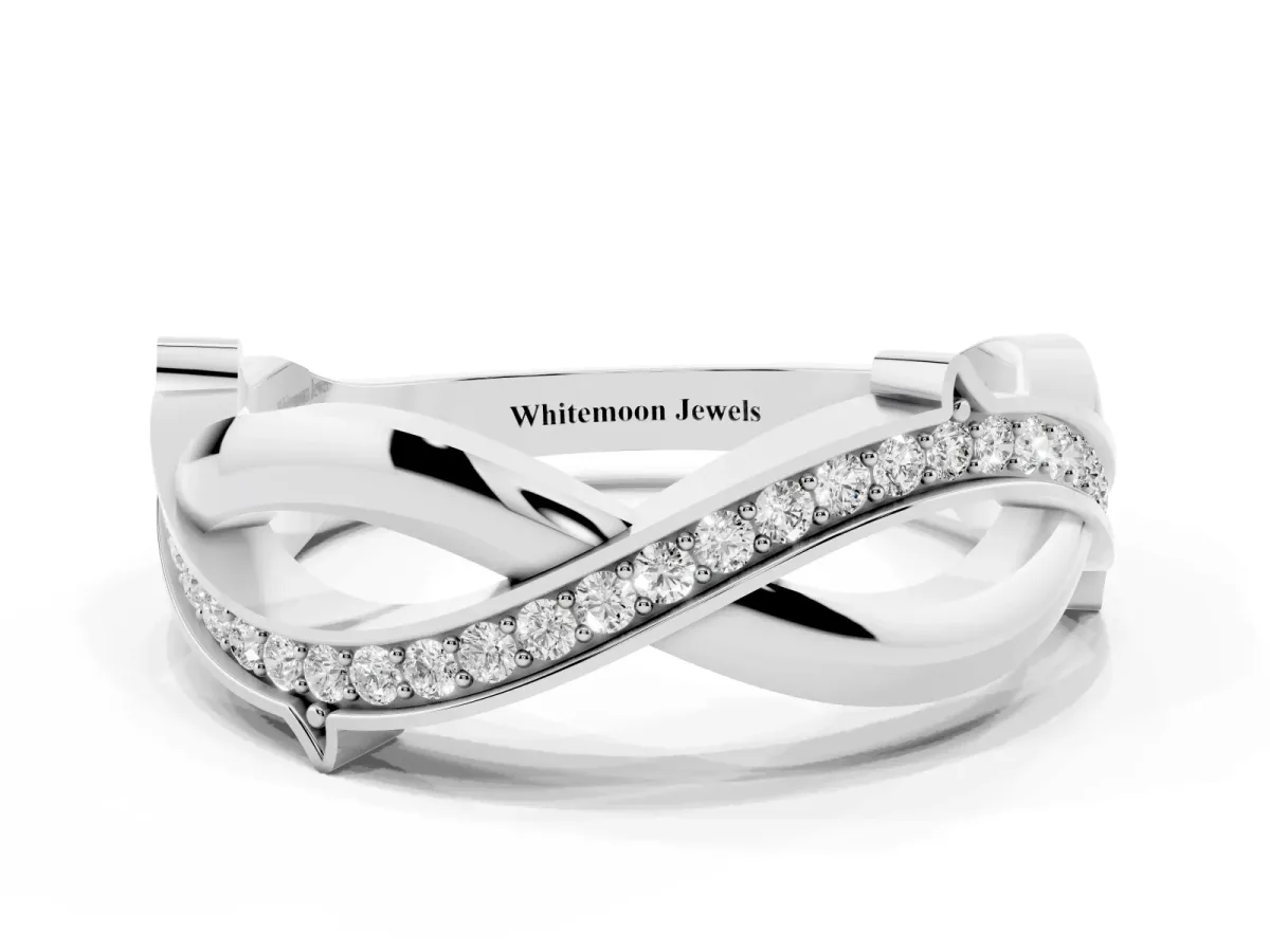 Pavé Round Diamond Twist Band with Channel Setting White gold