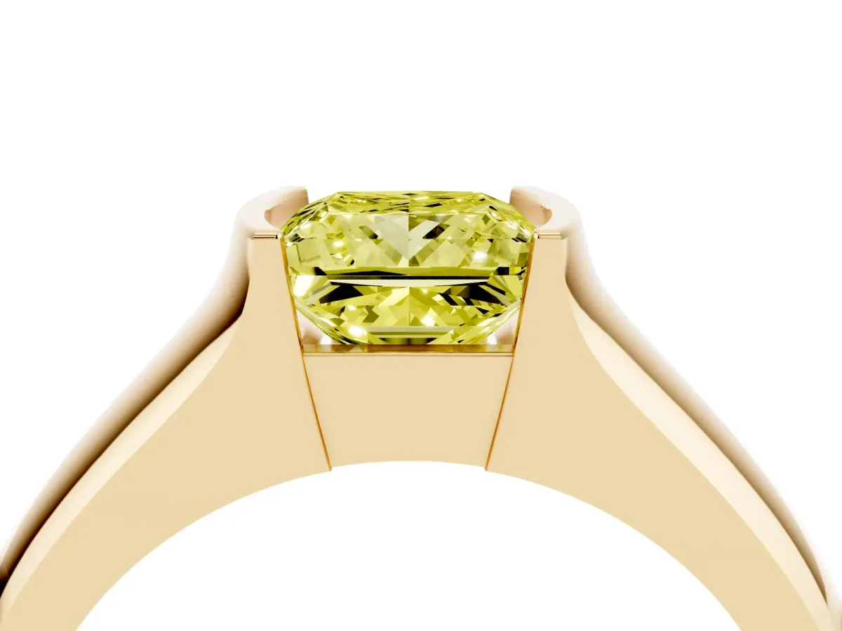 Fancy Yellow Princess Cut Solitaire Bezel Set Diamond Ring with Wide Band Yellow gold