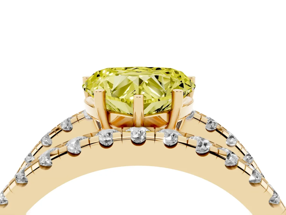 Fancy Yellow Heart Cut Solitaire Split Shank Pave Diamond Ring Yellow gold