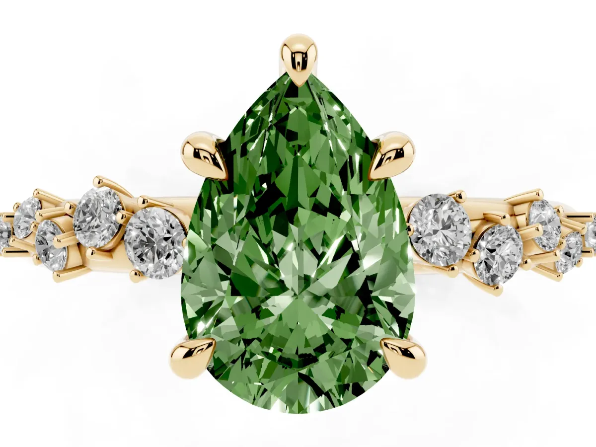 Fancy Green Pear Cut Cut Diamond Vine Band with Four-Prong Setting Yellow gold