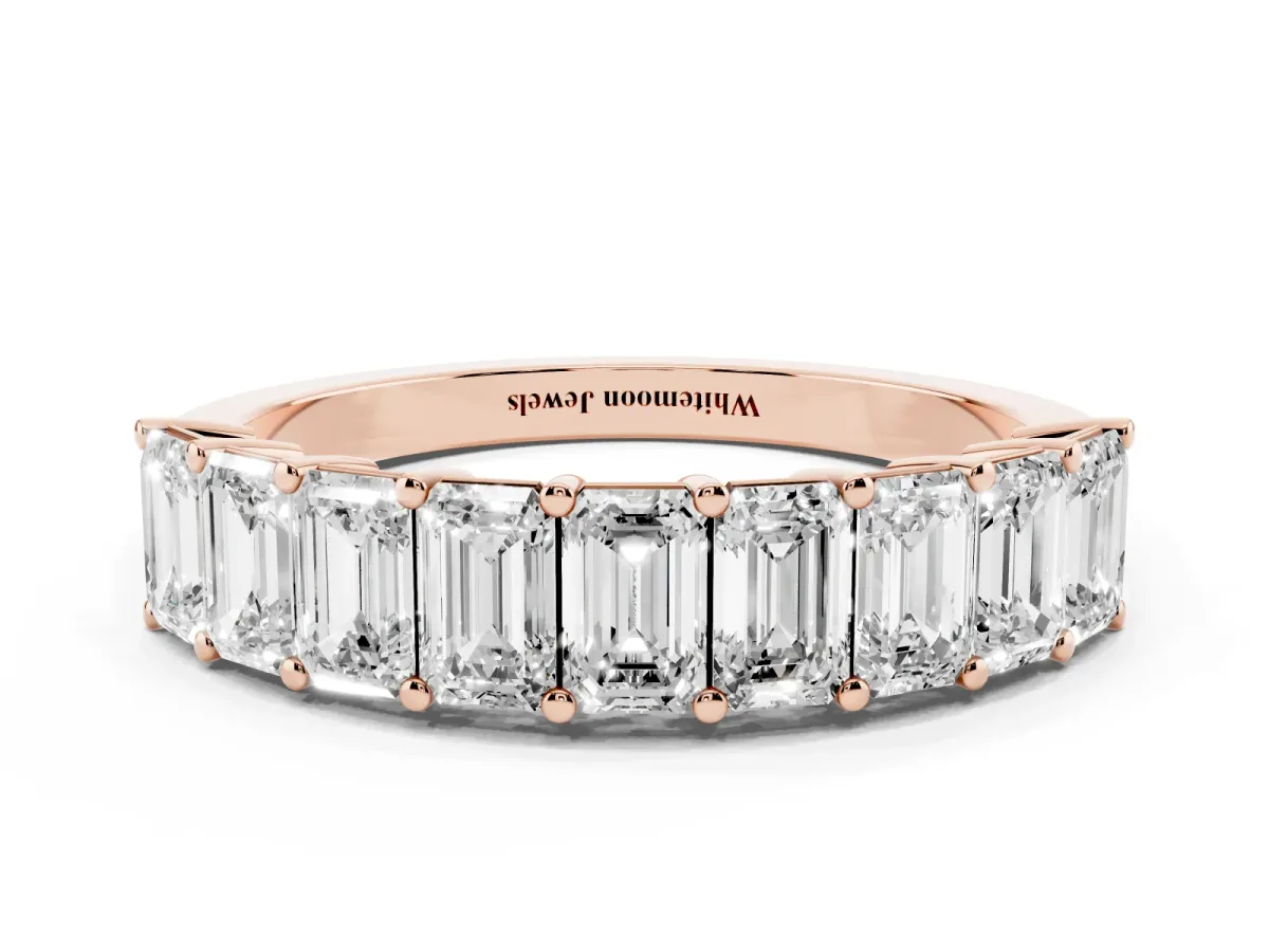 Emerald Cut Diamond Prong-Set Eternity Band Rose gold