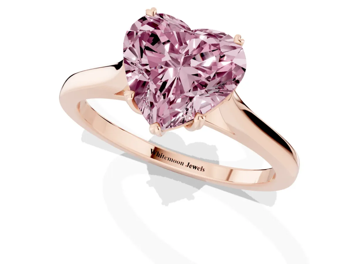 Fancy Pink Heart Cut Solitaire Heart Prong Engagement Ring with Tapered Band Rose gold