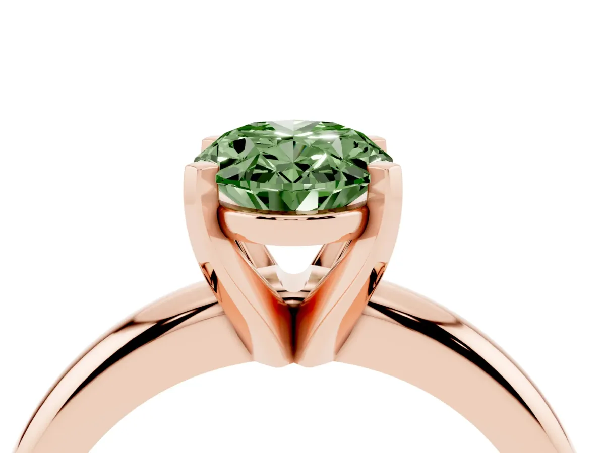 Fancy Green Oval Cut Diamond Solitaire Engagement Ring with Round Band and Four-Prong Setting Rose gold