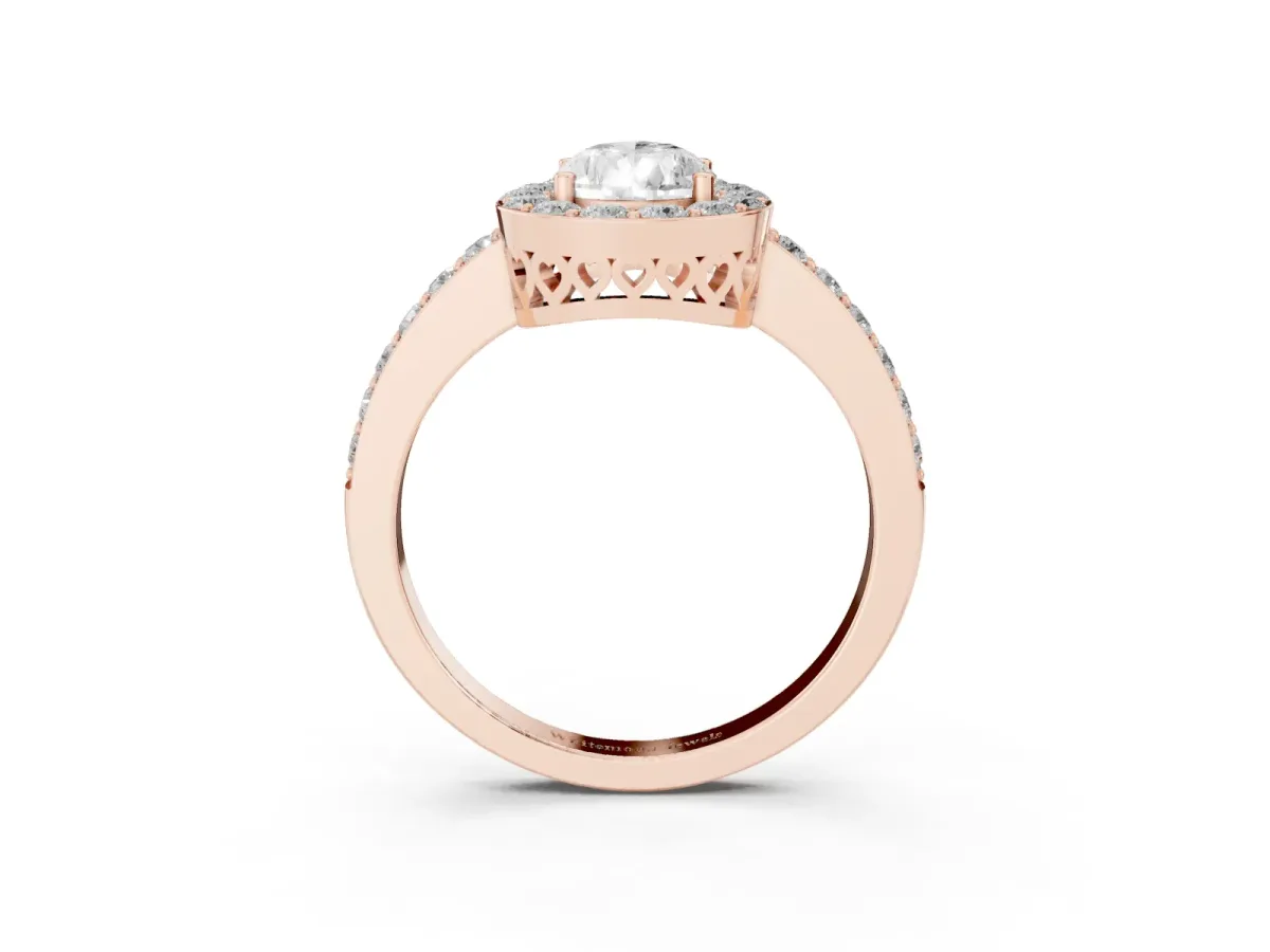 Pear Cut Halo Diamond Pavé Band Ring with Prong Setting Rose gold