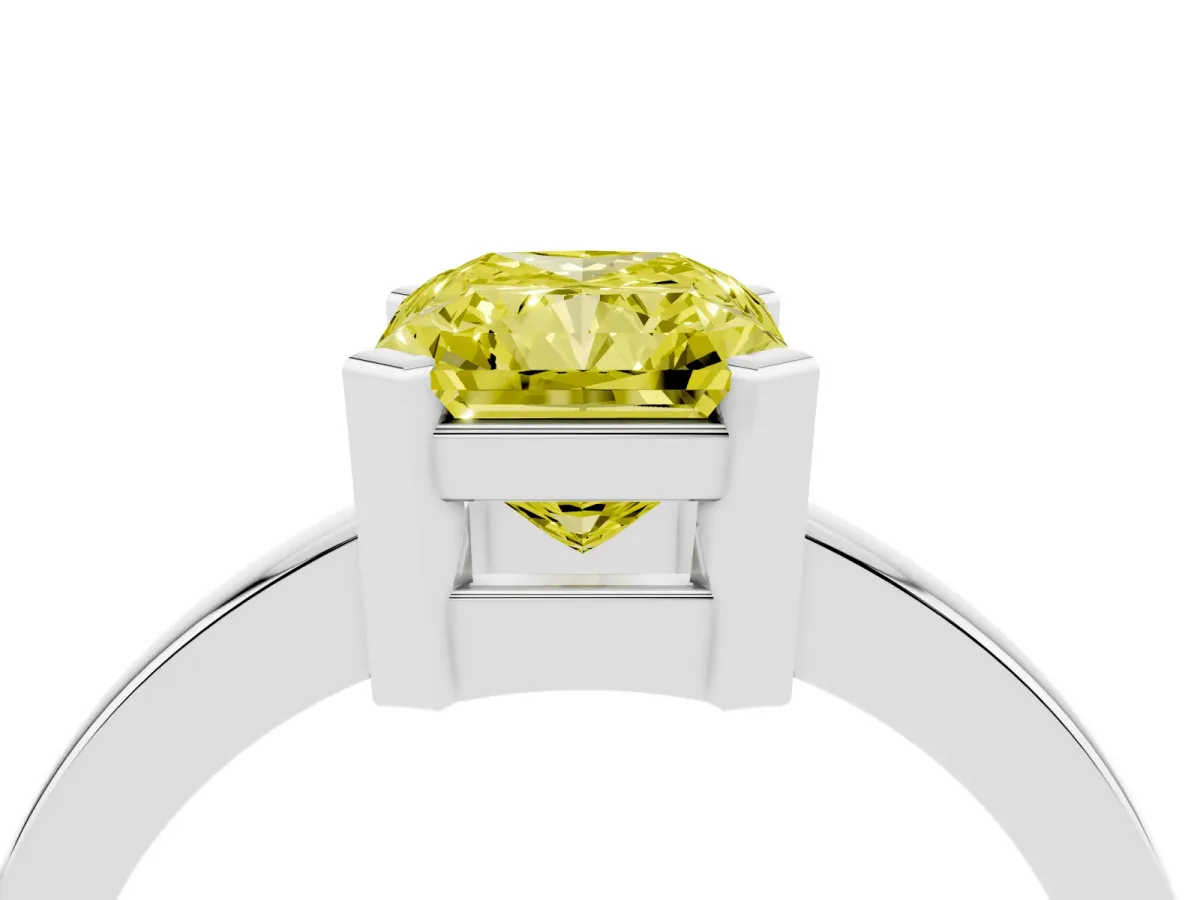 Fancy Yellow Radiant Cut Cut Solitaire Ring with Four-Prong Setting and Classic Band Silver