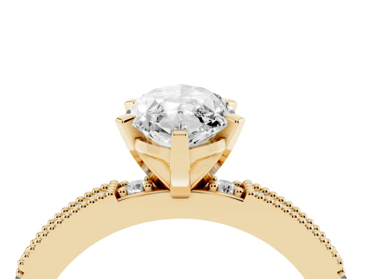Marquise Cut Solitaire with Pavé Band and Four-Prong Setting Yellow gold