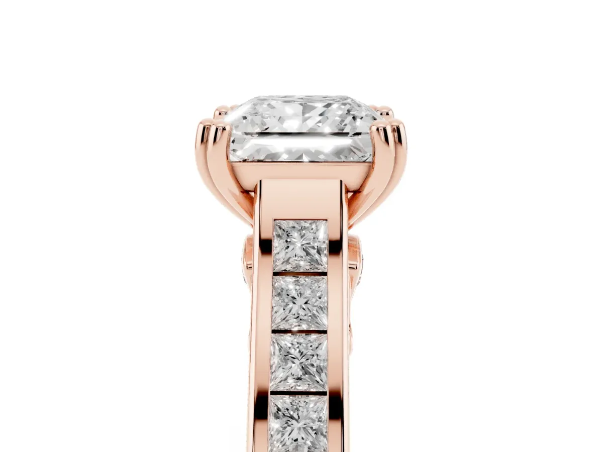 Princess Cut Cut Channel Set Solitaire Engagement Ring with Prong Setting Rose gold