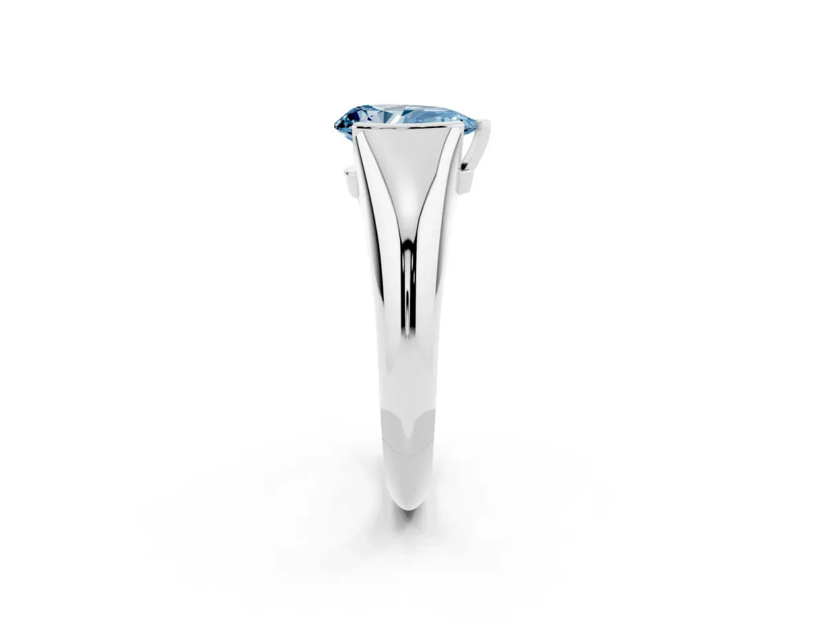Fancy Blue Pear Cut Solitaire Tension Set Diamond Ring Silver
