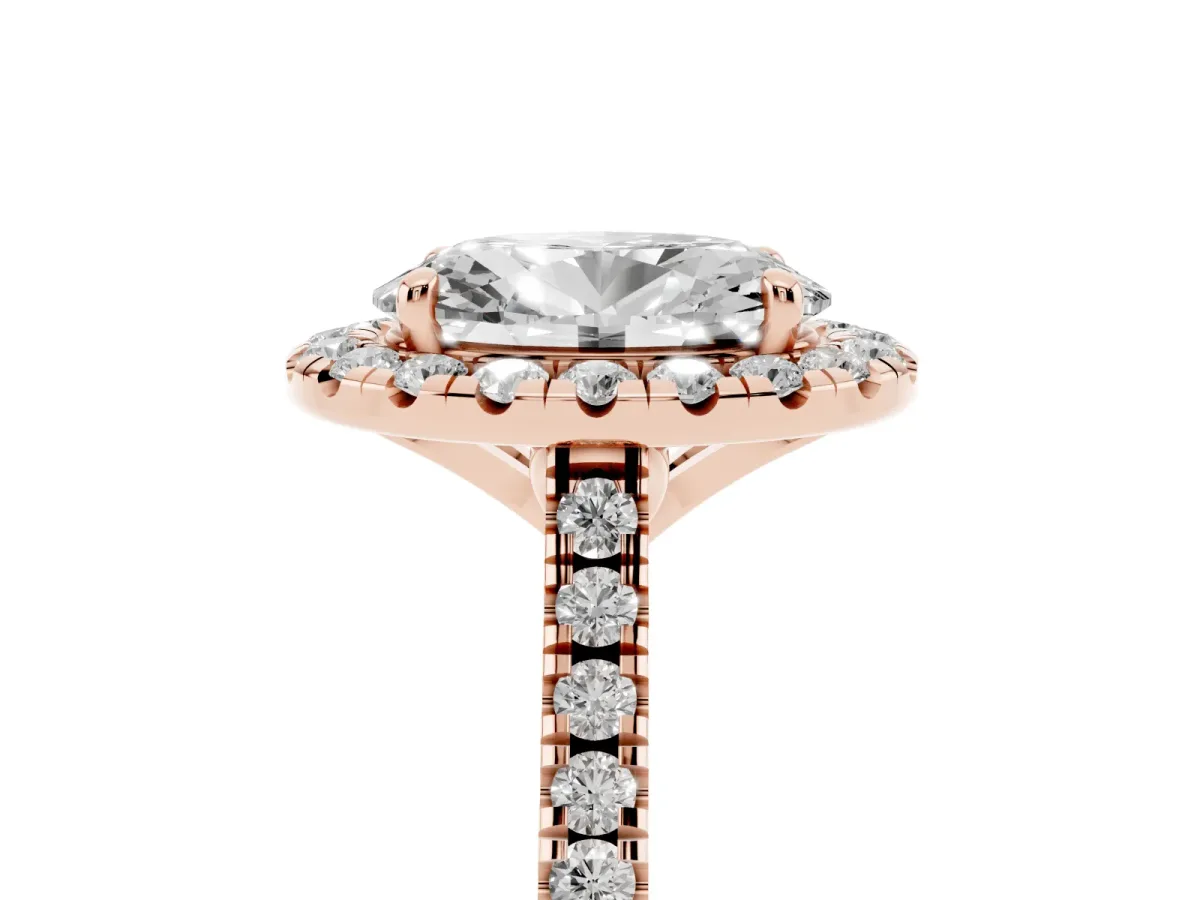 Oval Cut Diamond Cushion Halo Ring with Pavé Band Rose gold