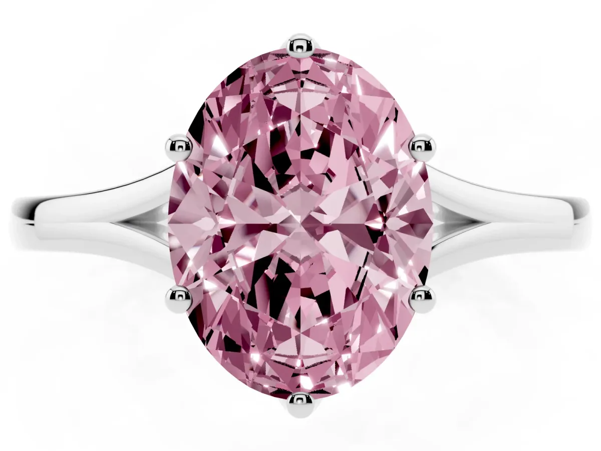 Fancy Pink Oval Cut Solitaire Diamond Ring with Six-Prong Setting and Tapered Band White gold