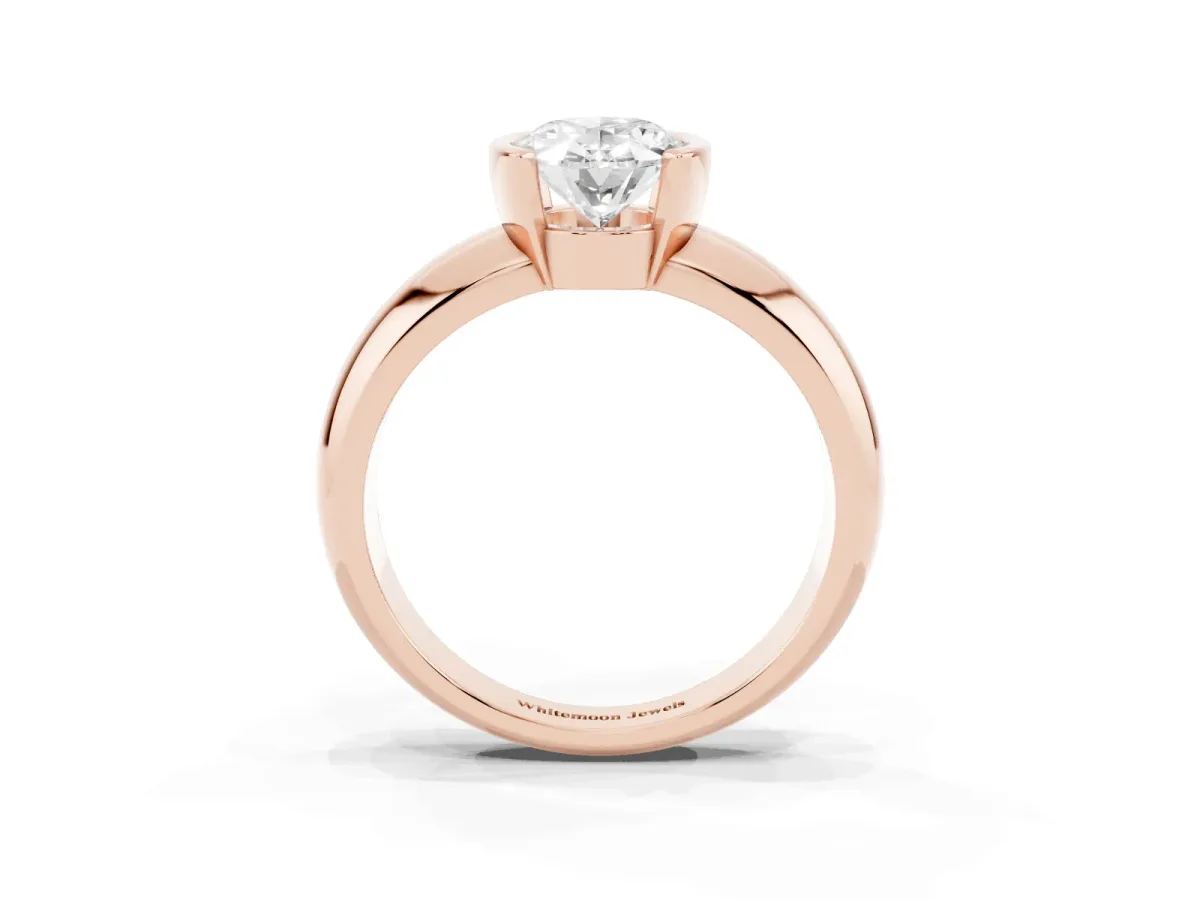 Oval Cut Solitaire Tension Set Diamond Ring with Wide Band Rose gold
