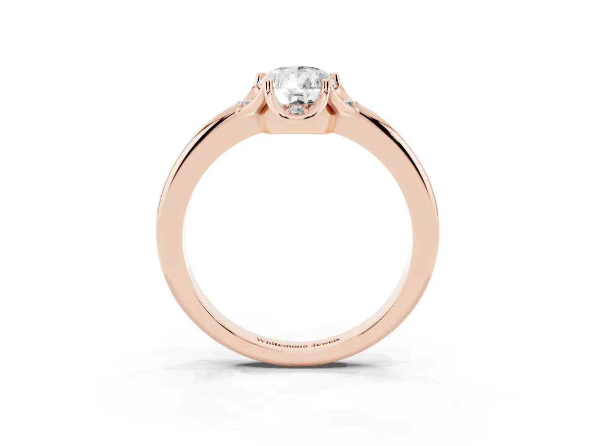Pear Cut Halo Diamond Ring with Round Cluster Setting, Solitaire Band, and Four-Prong Setting Rose gold