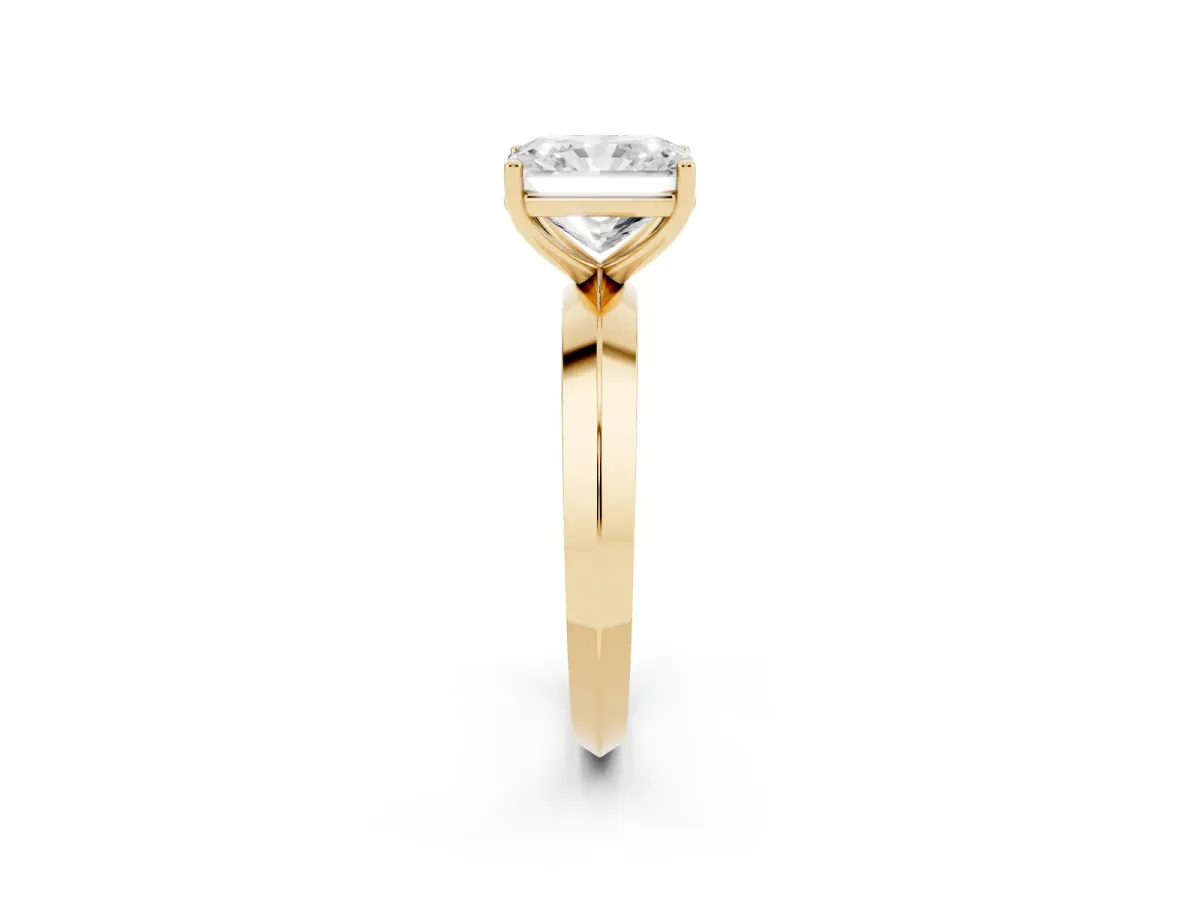 Radiant Cut Cut Solitaire Engagement Ring with Flat Band and Four-Prong Setting Yellow gold