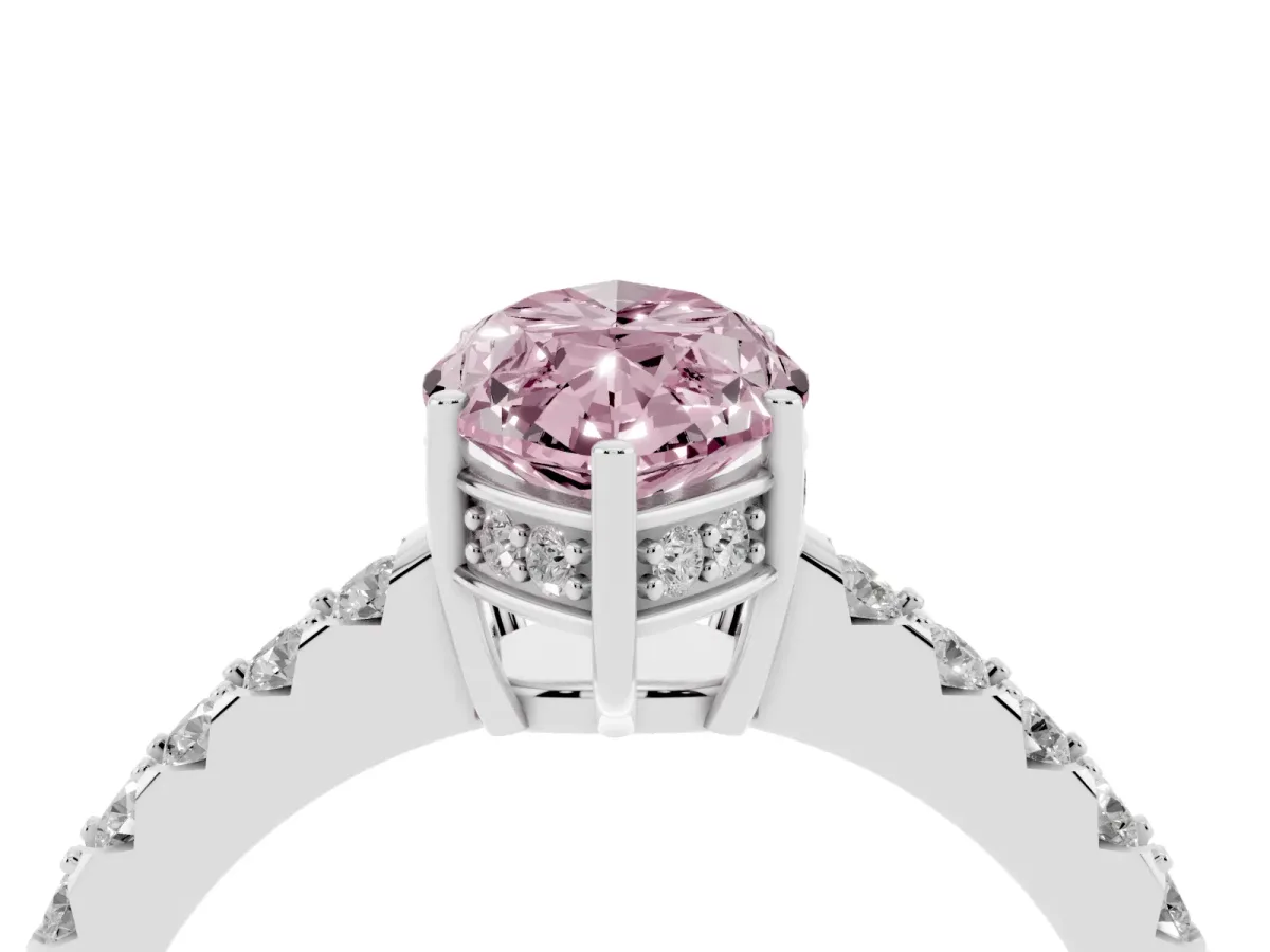 Fancy Pink Marquise Cut Solitaire Diamond Engagement Ring with Pavé Band and Six-Prong Setting White gold