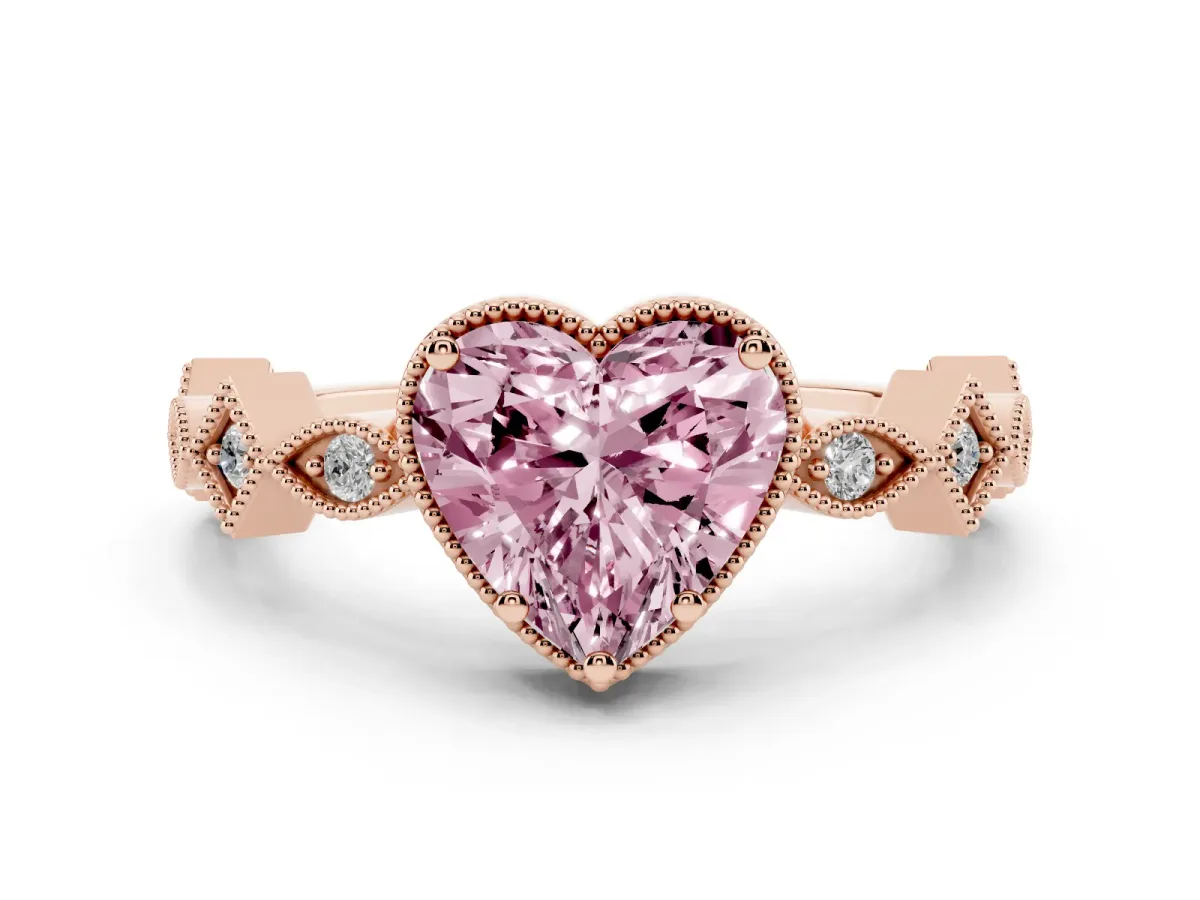 Fancy Pink Heart Cut Milgrain Marquise Diamond Twist Band Ring Rose gold