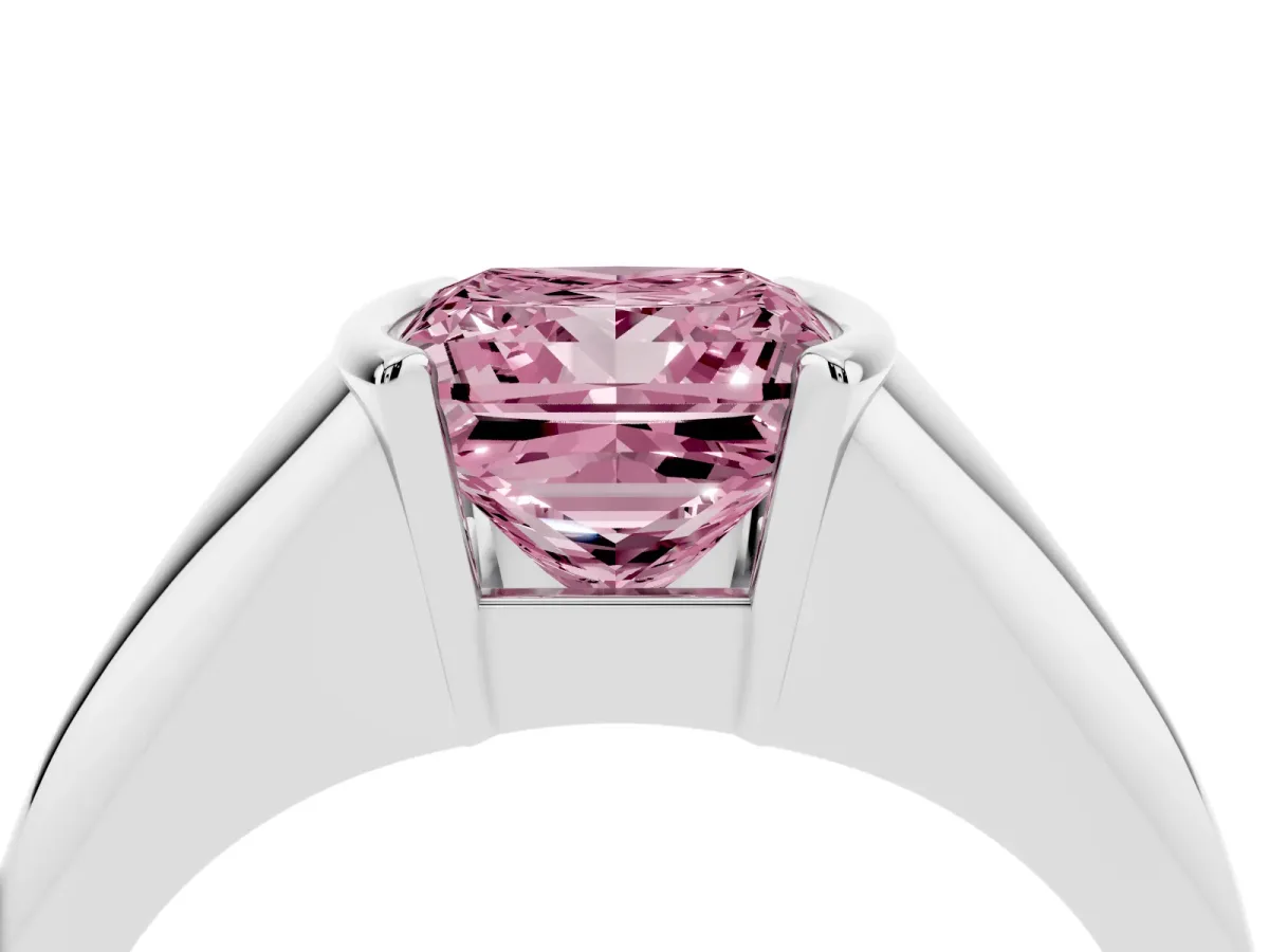 Fancy Pink Princess Cut Solitaire Tension Set Diamond Ring Platinum