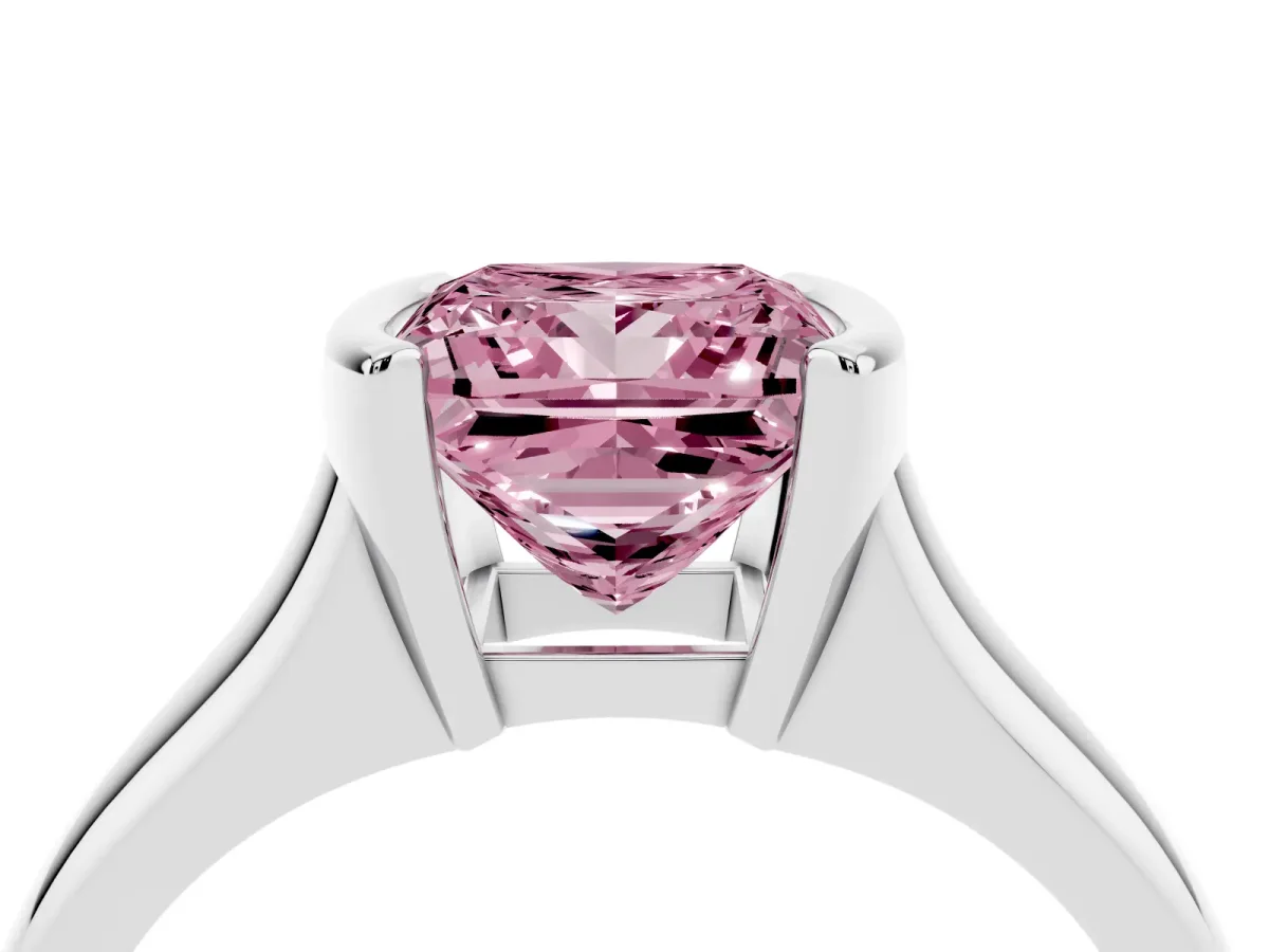 Fancy Pink Princess Cut Solitaire Tension Set Diamond Ring with Split Shank Band Platinum