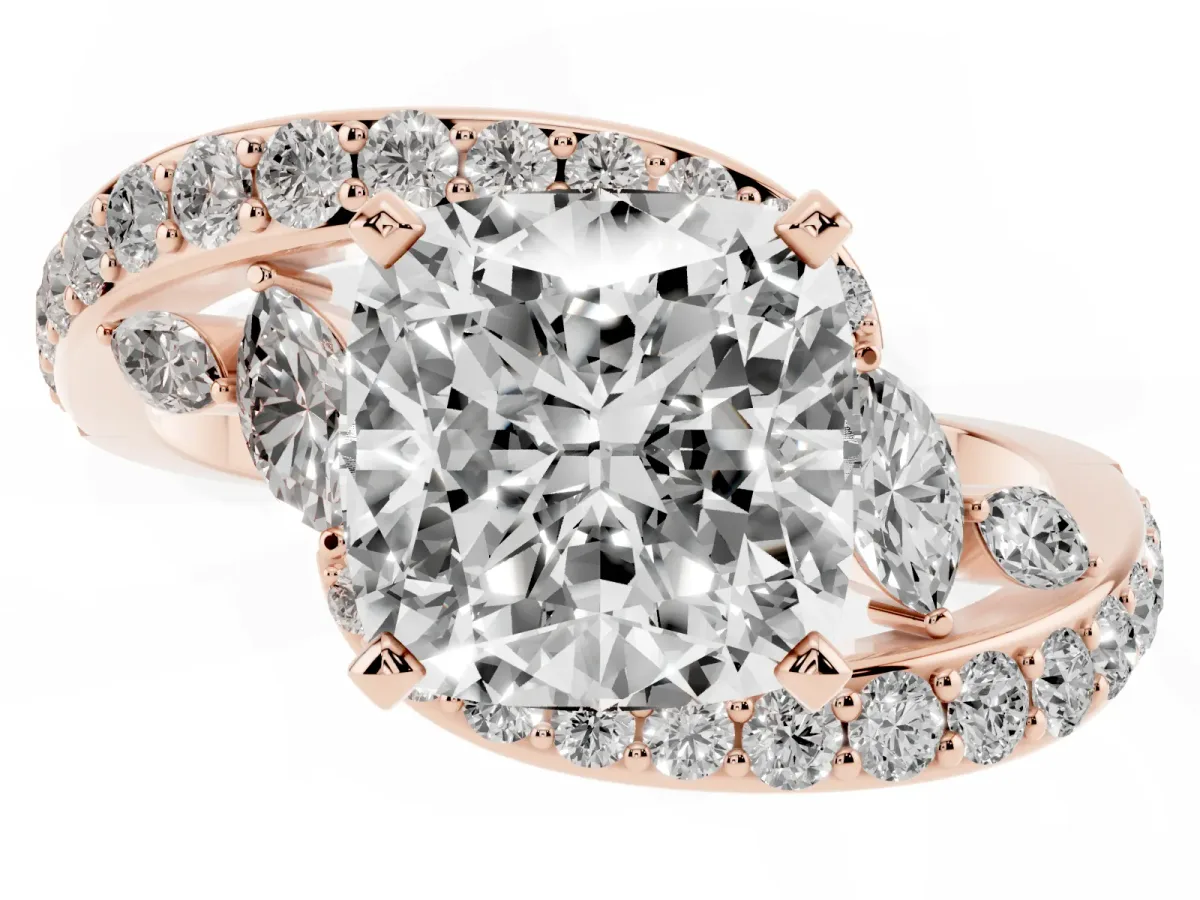 Cushion Cut Solitaire with Pavé Twist Band and Four-Prong Setting Rose gold