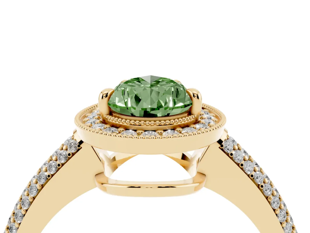 Fancy Green Pear Cut Cut Halo Diamond Pave Band with Four-Prong Setting Yellow gold