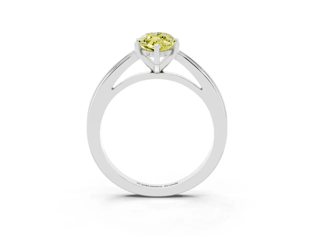 Fancy Yellow Marquise Cut Solitaire Diamond Ring with Four-Prong Setting and Classic Band Platinum