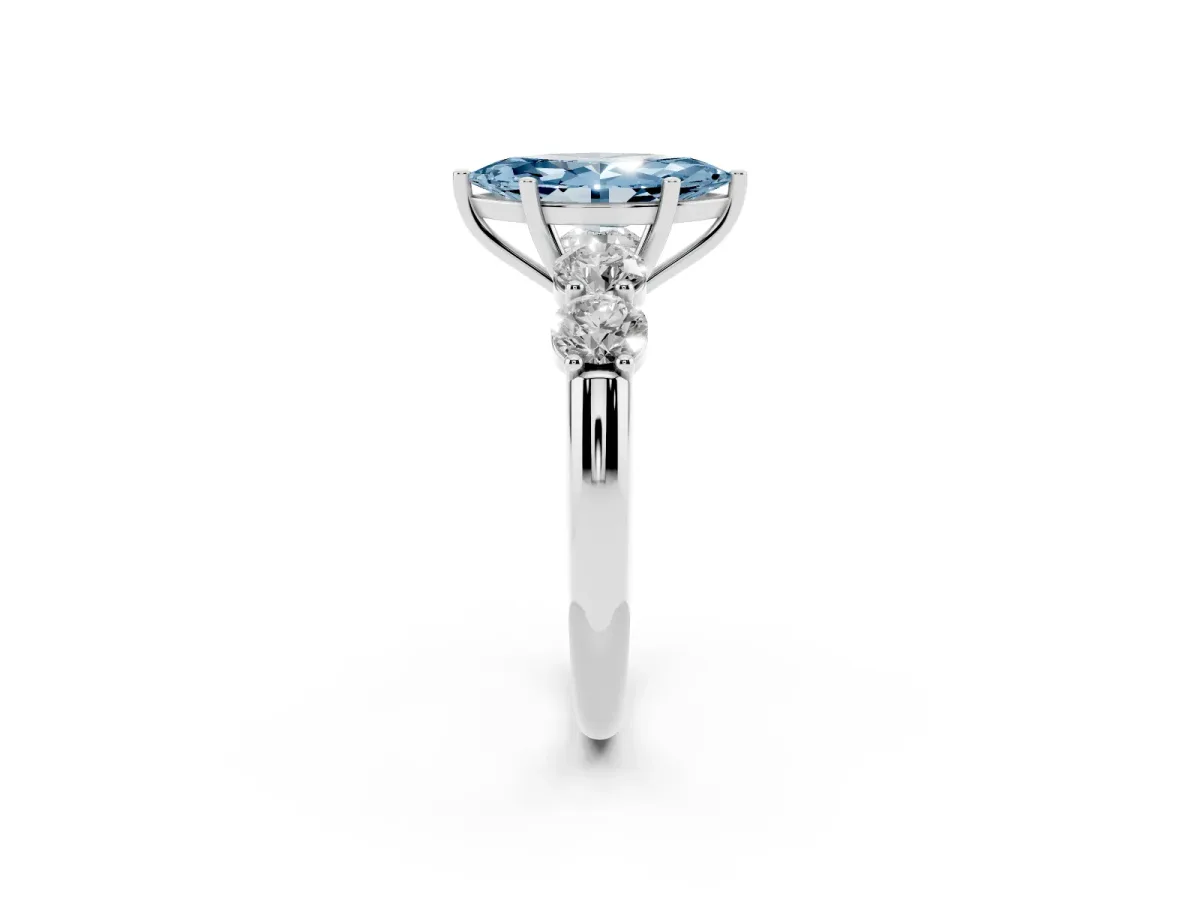Fancy Blue Marquise Cut Cut Five-Stone Prong Set Diamond Ring with Classic Band Silver