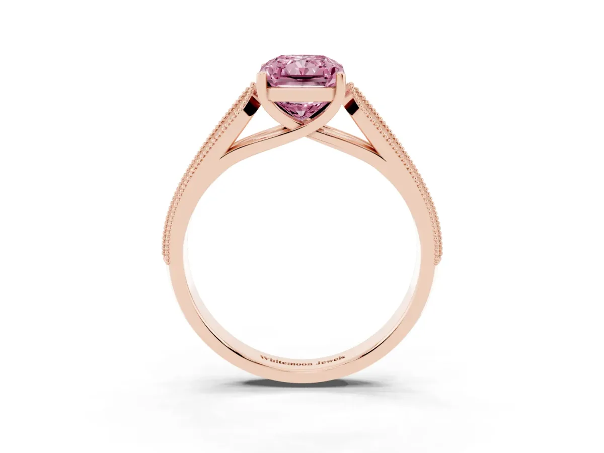 Fancy Pink Radiant Cut Cut Pave Split Shank Engagement Ring with Four-Prong Setting Rose gold