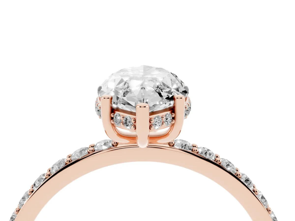 Marquise Cut Diamond Solitaire Ring with Pavé Band and Hidden Halo Rose gold