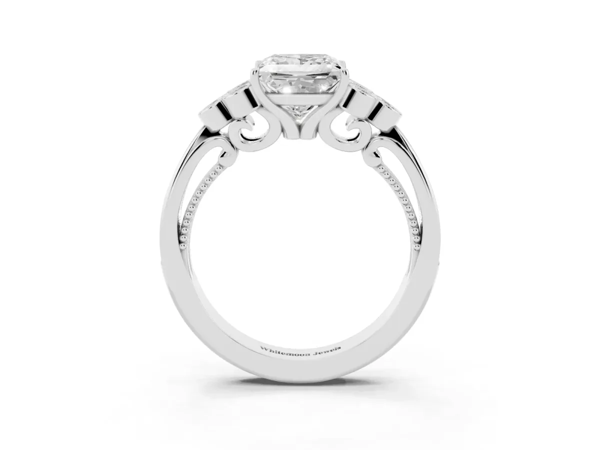 Princess Cut Cut Diamond Engagement Ring with Bezel Set Round Side Stones and Prong Setting Platinum