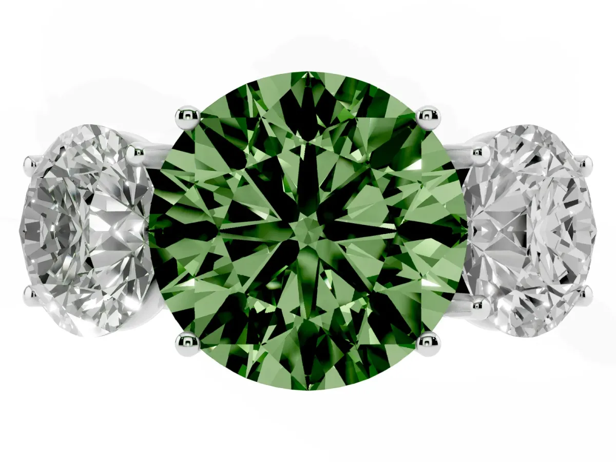 Fancy Green Three-Stone Round Cut Diamond Braided Band Ring with Four-Prong Setting Platinum