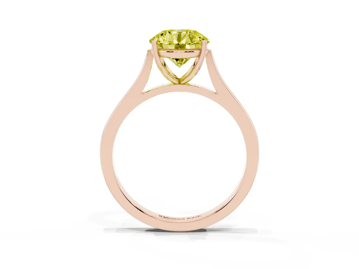 Fancy Yellow Round Cut Solitaire Heart Prong Engagement Ring with Tapered Band Rose gold