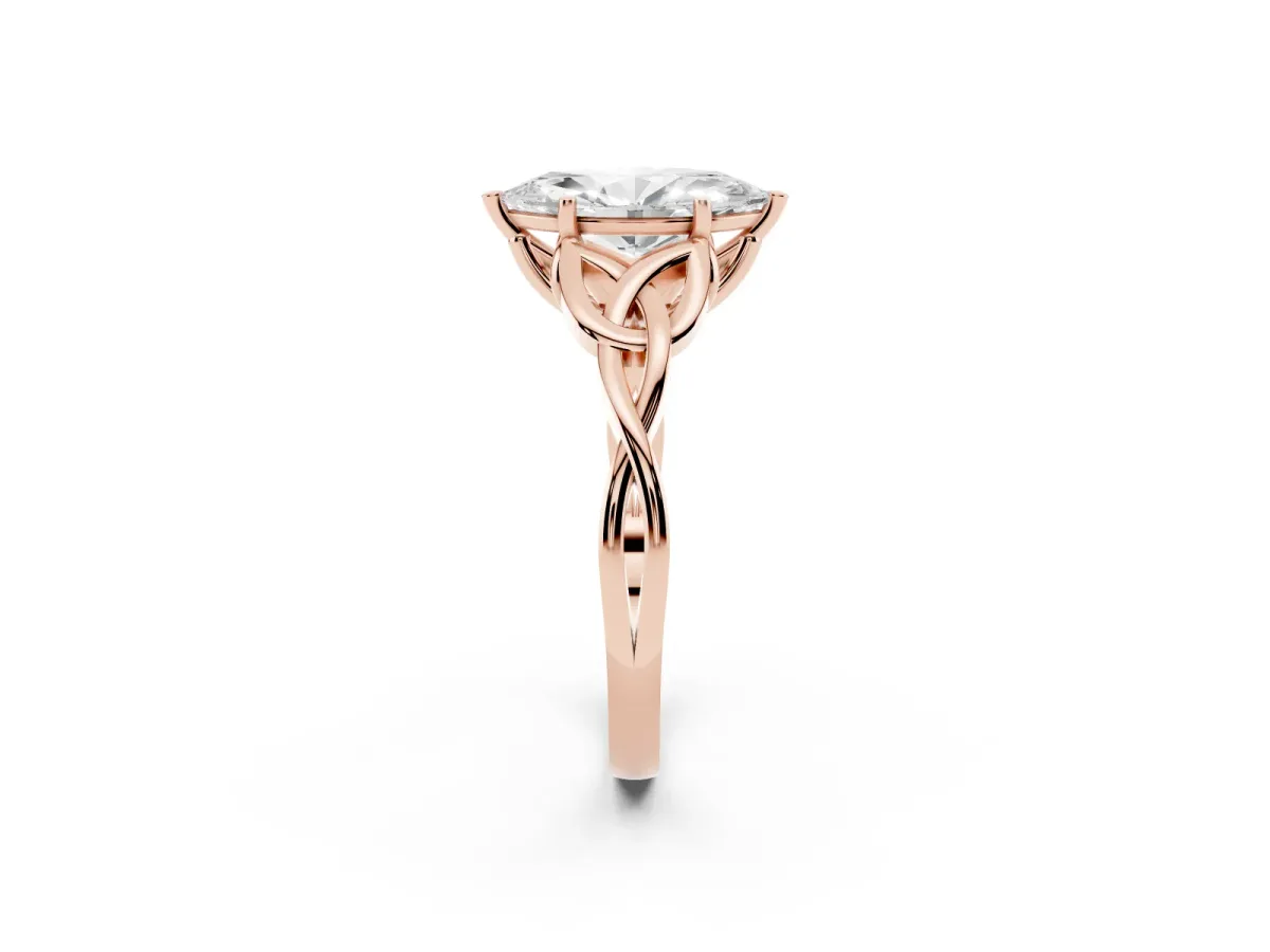 Marquise Cut Diamond Solitaire Engagement Ring with Celtic Knot Band and Four-Prong Setting Rose gold